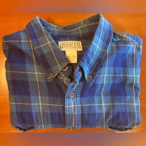 Duluth Trading Co Flannel Shirt Size 2XLT Blue Yellow Plaid Long Sleeve Button